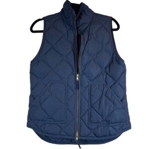 J.Crew Navy Full Zip Quilted Down Puffer Vest Preppy Sporty Chic